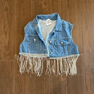 Fringe Denim Vest with Beaded Hem